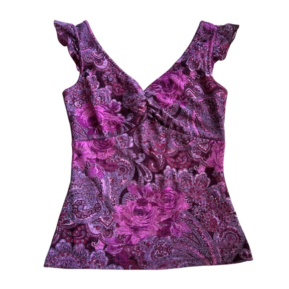 Tops - Lace Purple Paisley Vintage y2k Cap Sleeve Whimsigoth Grunge Fairycore